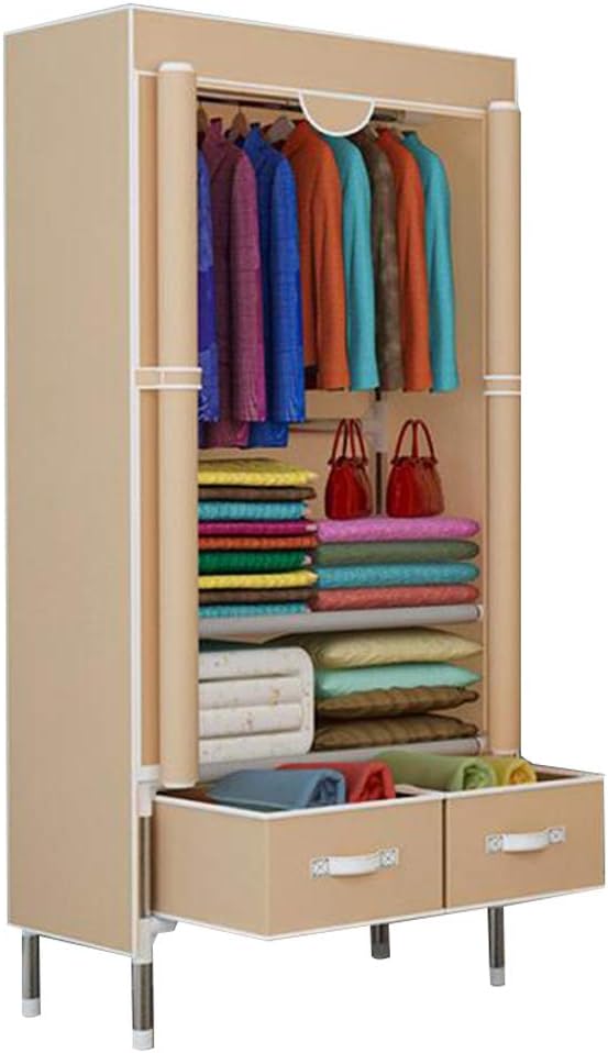 Cloth Wardrobe Clothes Closet, Portable Closet Wardrobe Storage Closet Standing Closet Fabric Cabinet Portable Wardrobe,Khaki_75x45x170cm