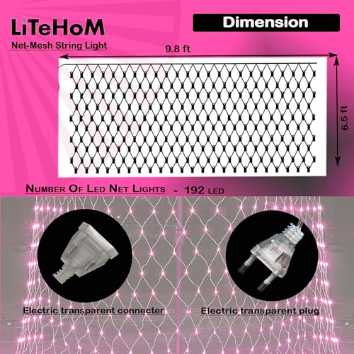 Image of Led Net Mesh String Lights - Diwali Lights, Led Lights for Home Decoration 9.8Ft X 6.6Ft 160 LEDs Staedy Modes (3x2-Net-Pink)