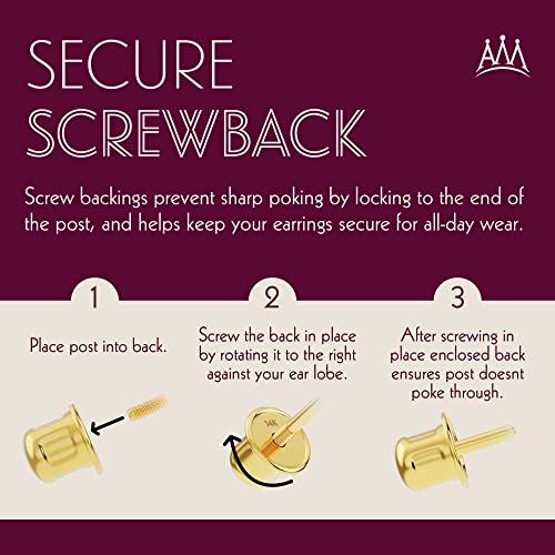 14K Yellow Gold Small Cubic Zirconia Solitaire Cz Stud Earrings With Screw Backs (3Mm) #TOP5