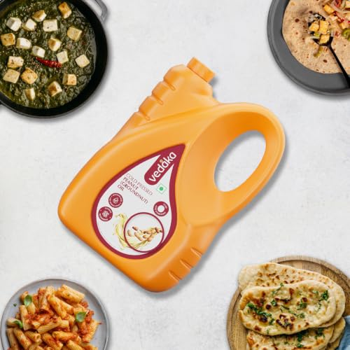 Image of Amazon Brand - Vedaka Cold Pressed Groundnut (Peanut) Oil | 5 L | Cooking Oil | Pure & Unrefined | Contains MUFA & Omega -6 | Contains Antioxidants | Rich Aroma & Flavour Of Groundnuts