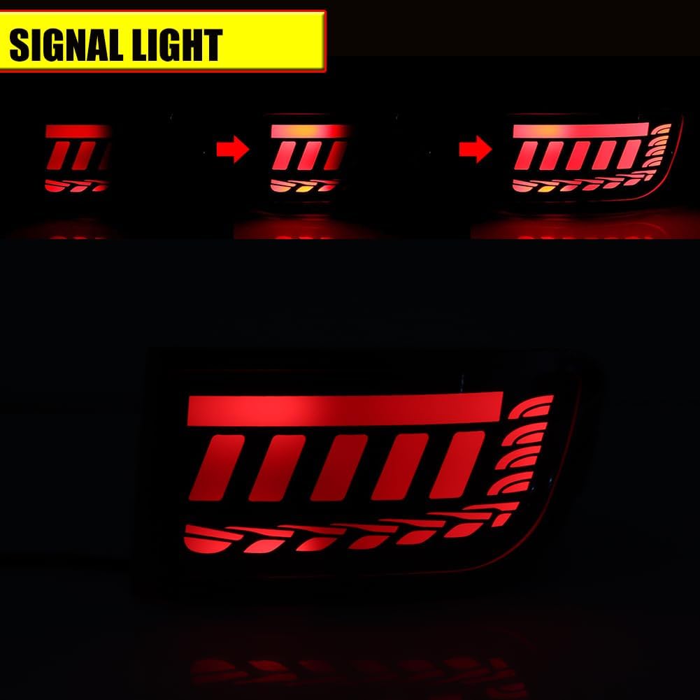 for 2003-2005 Toyota 4Runner, 2002-2009 Toyota Land Cruiser Prado 120 Rear Bumper Reflector Sequential Turn Signal Brake Tail Lights Smoked Lens 3 IN 1 LED Fog lamp