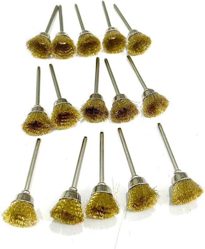 15Pcs Wire Wheel Brushes Cup-Shape Brass Wire Brushes with 3mm Shank for Rotary Tools, Bowl-Shape Polishing Cleaning for Rotary Tools