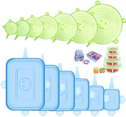 Silicone Stretch Lids, ONEGOL 12 Pack of 6 Sizes BPA-free Silicone Lids Reusable Container Lids Food Covers, Flexible to Fit Most Size Round&Square Food Containers, Durable, Refrigerator Microwave and Dishwasher Safe