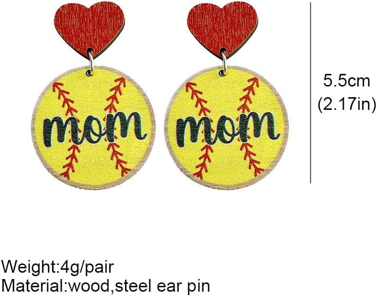 Retro Sports Game Ball Earrings for Women Heart Wooden Dangle Earrings Lightweight Baseball Basketball Football Rugby Volleyball Earrings Sports Fans Jewelry - Image 3