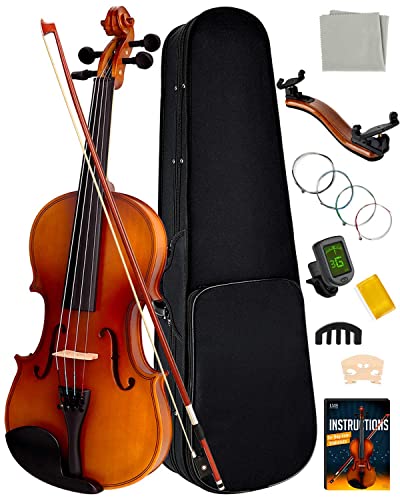 LMS Violin for Kids Aduts 3/4 Fiddle Acoustic Violins, Kids Violin Full Size Solid Wood Beginner Violin Set with Case Tuner Rosin Shoulder Rest Mute and Extra Strings (3/4)