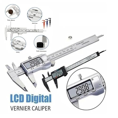 デジタルノギス デジタルバーニアキャリパー100mm 150mm LCD.電子カーボンファイバー高度計マイクロメータ測定ツール木工ツール(Plastic silver 100mm)