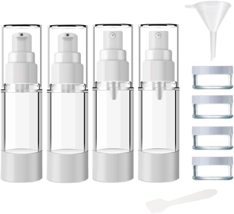 GROWRICH 4pcs 30ml Airless Travel Bottles Set,Empty Pump Bottle and Spray Bottle refillable, Pump Spray Bottle Cosmetic Containers