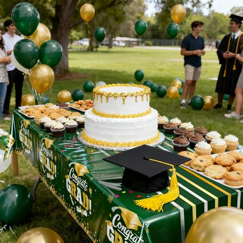 Image of OQOQ Graduation Decorations 2026 Tablecloth (Green,3 Packs), 54x108 Inches 2026 Graduation Congats Party Decorations Plastic Green Table Cloth Disposable Table Cover