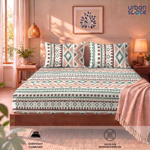 Image of Urban Space 144 TC Divine 100% Cotton Bedsheet for Double Bed with 2 Pillow Covers, Queen Bedsheet (Size 90 x 100 inches, New york Sage Green, Double)