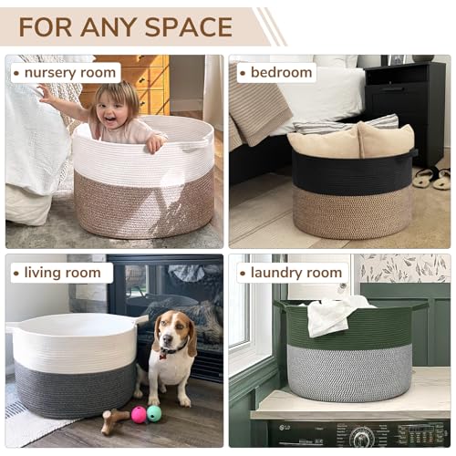 Image of INDRESSME Large Storage Baskets for Organizing, 21.7 x 13.8 Blanket Basket Living Room Dog Toy Bin, Woven Laundry Basket for Dirty Clothes, Pillows, Towel, 90L Mix Black