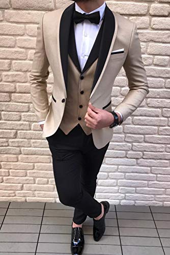 Men's Formal 3 Piece Business Suit Shawl Lapel Wedding Tux Blazer Vest Pants3