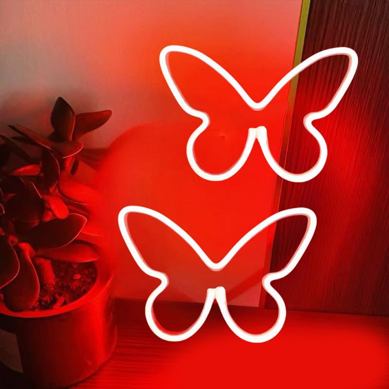 Image of 1 Pcs Butterfly Neon Signs,USB or 3-AA Battery Powered Neon Light or Party, Birthday, Wedding, Bedroom Wall Bar, Bedroom, Indoor