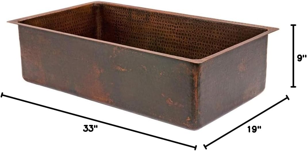 33" Hammered Copper Single Basin Drop-In Kitchen Sink