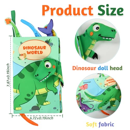 YOGINGO Baby Books - Montessori Toys Cute Dinosaurs Theme Baby Cloth Books 6 to 12 Months, Soft Stuffed High Contrast Crinkle Infant Sensory Toys, Boys&Girls Kids Early Learning Gifts - Image 6