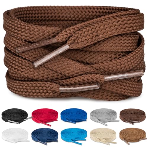 TULMERO SULPO 2 pares de cordones planos 8 mm para zapatos, Marrón Oscuro 2, 90 cm - 2 Paare