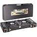 Portable Double Burner Camping Stove with Carry Case, Gas Cooker Stove Automatic Ignition System, Grill Plate Compact Cooker Butane Gas,BBQ Cooker Caravan & Outdoor Cooking