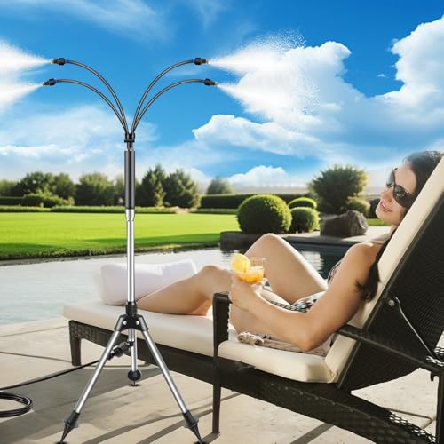 Misters for Outside Patio Cymuber 26.5 FT Portable Water Mister for Cooling Outdoor Flexible Stand Misting System with Adjustable Height for BBQ Pet Playing Patio Cooling Backyard Garden