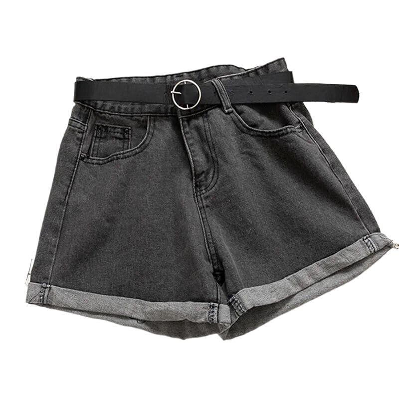 Pantalones cortos de mezclilla casuales para mujer, cintura alta, pantalones cortos de verano, gris oscuro, M