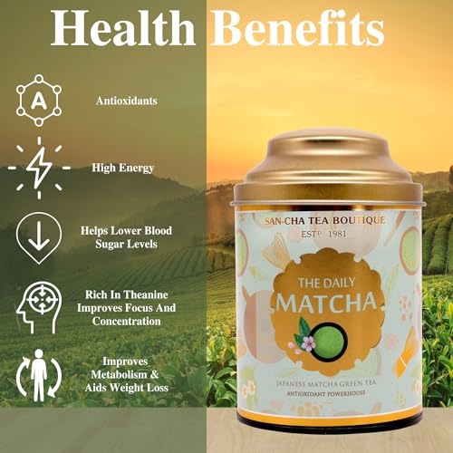 Image of Sancha Tea Boutique, Combo Pack, Chamomile Herbal (50g Loose Leaf) & Japanese Matcha Green Powder (Daily Matcha 50g), Caffeine Free Tisane + Antioxidant Rich Green