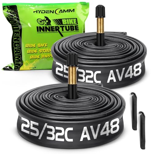 Hydencamm 2 Pack 700x25-32c AV48mm Schrader Valve Inner Tube 700c, Butyl 700x25C/26C/28C/32C with 2 Tire Levers, 700c Tubes Compatible with 700x25C 700x26C 700x28C 700x32C Bike Tube