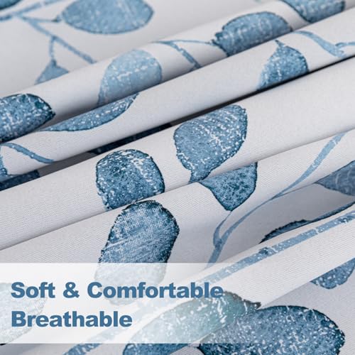 Image of MYSKY HOME Blue Leaf Curtains 63 Inch Length for Bedroom Grommet 2 Panels | Privacy Protection Room Darkening Thermal Insulated Printed Window Drapes for Kitchen Small Window, Each Panel 52 inch W