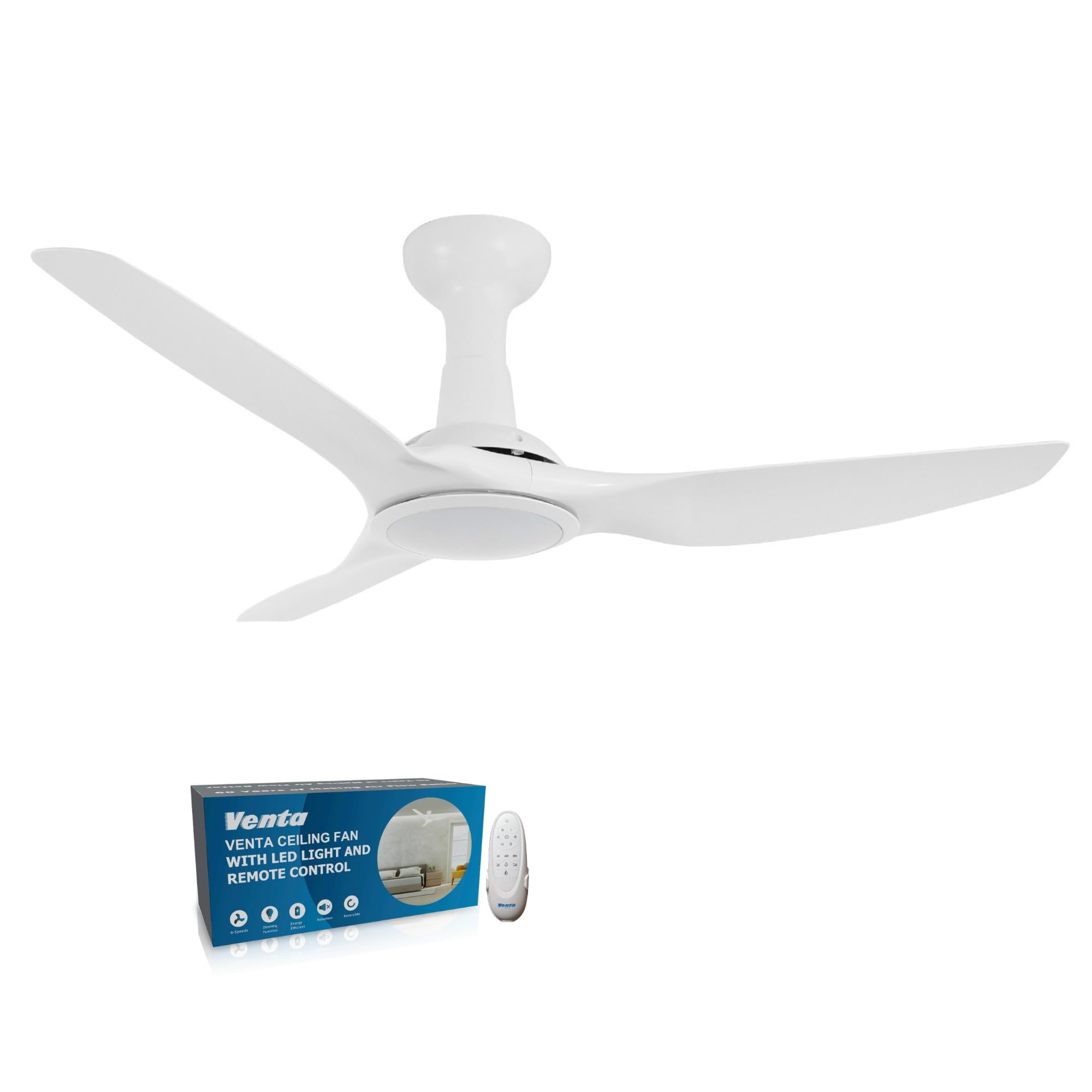 Venta 52 inch ETL Listed 3 Blade Ceiling Fan with Lights Remote Control - White Ceiling Fan w/LED Light & Timer - Reversible Quite DC Motor w/ 6-Speed for Bedrooms, Indoor, Outdoor Fans for Patios