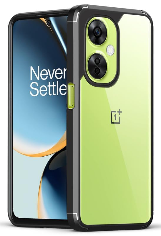 Image of SHINESTAR Ultra Slim Clear Back Cover for OnePlus Nord CE 3 Lite 5G, Transparent Hybrid Hard Shell Plastic & Soft Silicone Rubber Bumper, Non-Yellow Acrylic Protective Cover - Black
