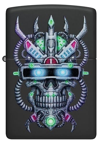 Image of Zippo Black Matte- Cyber Skull Design with Futuristic Circuitry, Refillable, (BIS Certified)