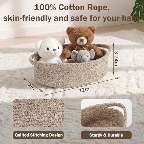 Image of Basket for Gifts Empty, Small Woven Basket with Bags and Ribbons, Baby Toy Small Baskets with Handles, Wicker Storage Bin for Baby Showers or Pet Toy, Light Brown, 1 Pack, (12 inchx 8 inchx 3.74 inch)