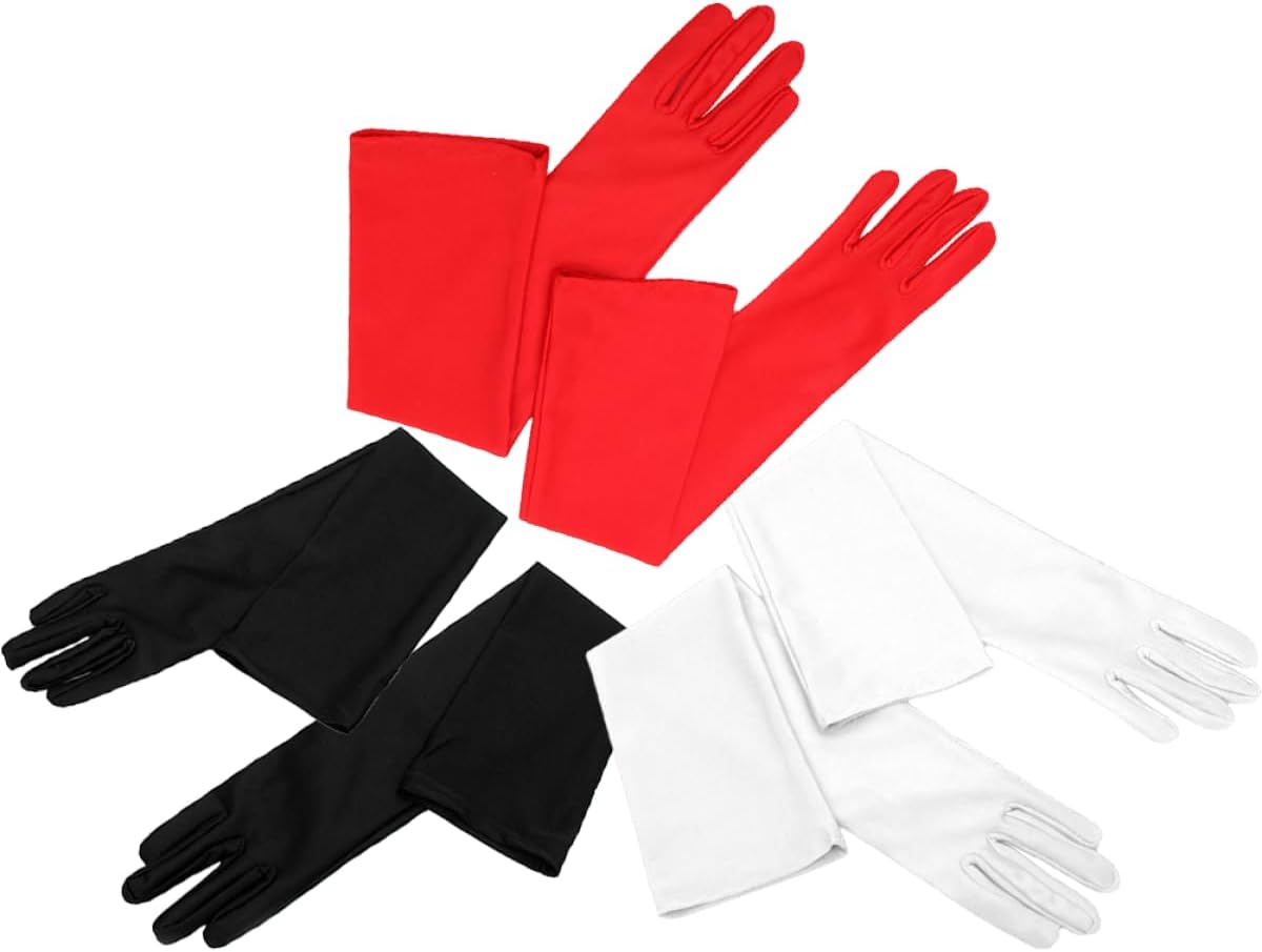 3 Pairs Women’s Long Elastic Opera Gloves Elbow-length Breathable Gloves for Tea Party and Formal Occasions in Black, Red, and White