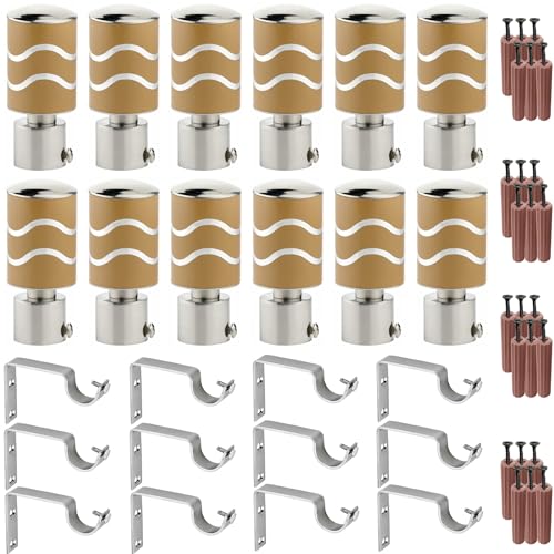 Image of GRIVAN Stainless Steel Curtain Holder Set for Door Window Wall Suitable for 1 Inch Rod Curtain Bracket Support Knobs Accessories (Mustard Yellow, Pair of 6)