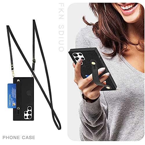Ccsmall Case For Samsung Galaxy S23 Ultra (Not S23) With Card Slot Holder, Removable Adjustable Shoulder Strap Lanyard Crossbody Neck Purse Phone Case For Samsung Galaxy S23 Ultra Kb Black #TOP5
