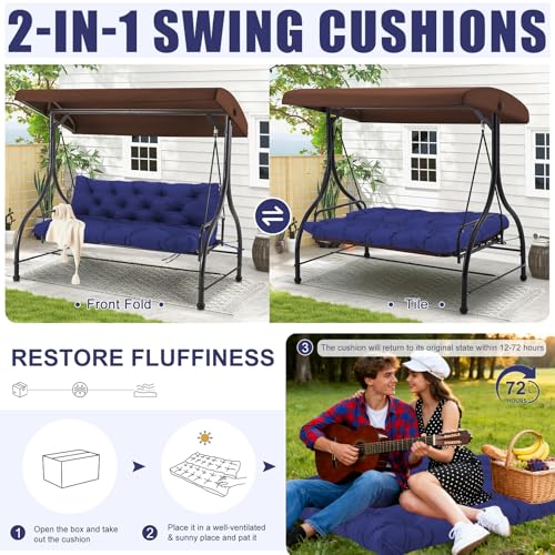 Image of Porch Swing Cushions Outdoor 70 inch x 40 Waterproof Swing Cushions 3 Seater Replacement with Backrest & 8 Ties 5 inch Thick Bench Swing Cushions for Outdoor Furniture Patio(Navy Blue)