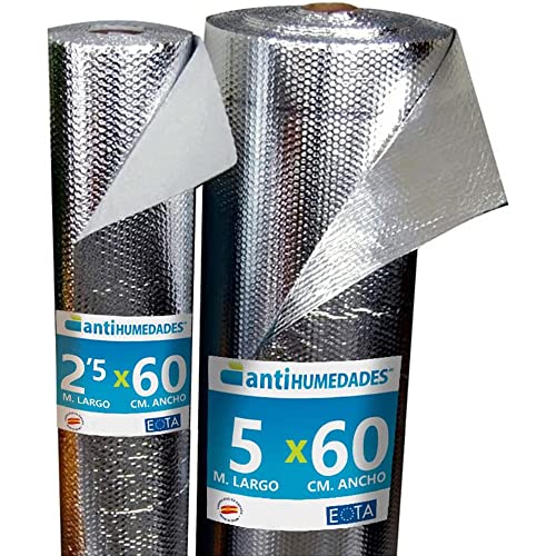 Aislante Térmico Reflexivo de Aluminio (2,5 x 0,6 m) - Aislamiento de cajas de persianas, radiadores, paredes, techos, caravanas, campers, garajes - Antihumedades