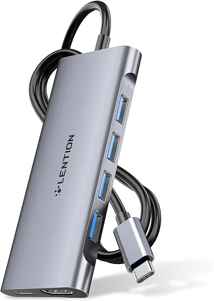 LENTION 3.3FT Long Cable USB C Multiport Hub with 4K HDMI, 4 USB 3.0, Type C Charging Compatible 2024-2016 MacBook Pro, New Mac Air/iMac/Mac Mini, More, Stable Driver Adapter (C35-1M, Space 