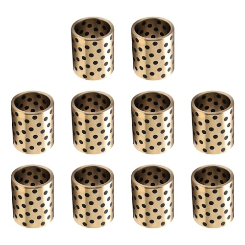 10Pcs Sleeve Bearings, 10mm Bore x 14mm OD x 20mm Length, Wrapped Oilless Self Lubricating Bushings Brass Graphite for Sliding Parts of Machinery