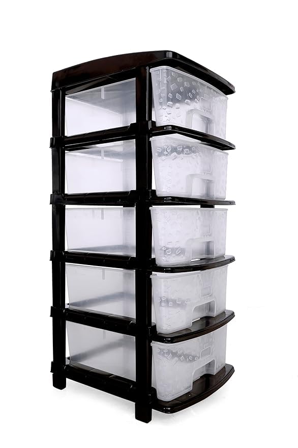 Image of KITCHIVO Plastic Modular Drawer Storage Chest Of Drawers Organizer Storage Box, Large Stomo Racks For Multipurpose Anti-slip Shoes Organizers (Transparent, 5 Layer)