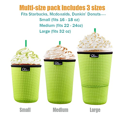 Image of Reusable Iced Coffee Insulator Sleeve for Cold Beverages and Neoprene Cold Coffee Cup Sleeves Cooler Cover 16-24OZ for Coffee, McDonalds, Dunkin Donuts, More (Embossed Red)