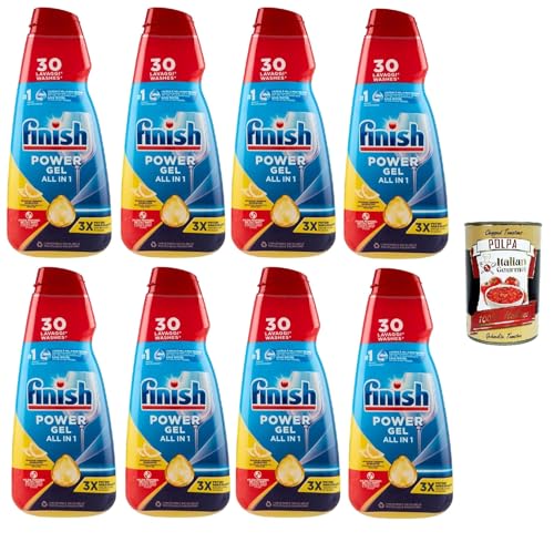 Finish Powergel - Detergente líquido para lavavajillas, multifuncional, efecto desengrasante, 30 lavados, 8 x 600 ml, 400 g