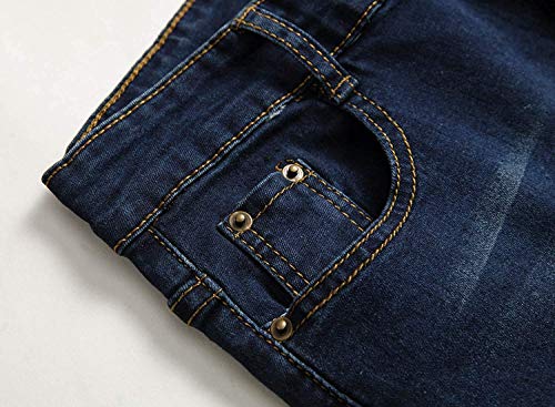 Calça jeans rasgada skinny desgastada destruída slim fit para meninos, Dark Blue, 16 Slim