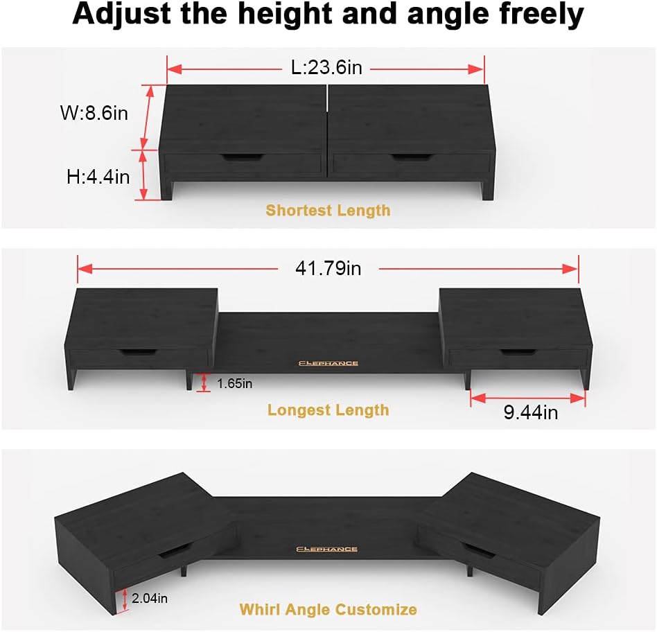 Bеѕt Cуbеr Mоndау 🔥 Elephance Dual Monitor Stand Riser for 2 Monitors, Black Bamboo Computer Stand with 2 Storage Drawers, Adjustable Length and Angle Desk Organizer for Computer, Laptop, Screen Rеvіеw Prоduсt Elephance Dual Monitor Stand Riser for 2 Monitors, Black Bamboo Computer Stand with 2 Storage Drawers, Adjustable Length and Angle Desk Organizer for Computer, Laptop, Screen