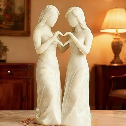 Sisters by My Side, Celebrates Sister Friendships Sculpture,Sea Glass Style Resin Friendship Sculpture,Memorial Ornament Gift for Women (White -2 Sisters)