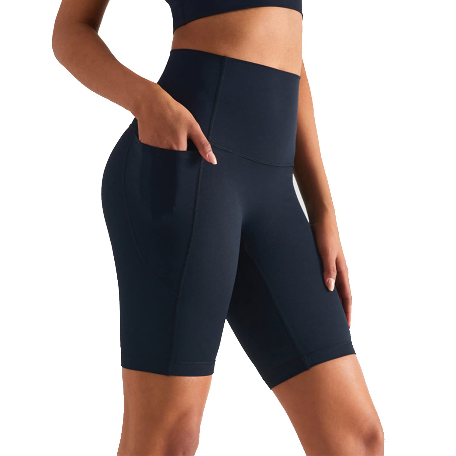 Leggings Cortos de Yoga para Mujer, Pantalones Deportivos de Cintura Alta con Bolsillo Lateral Secado Rápido