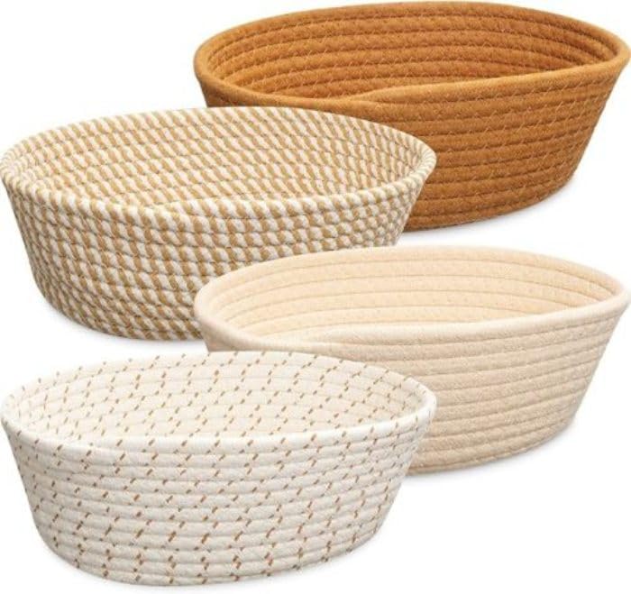 GRATIFY 4 Pcs Small Storage Cotton Rope Woven Baskets for Gifts Empty Boho Storage Baskets Gift Cute Baby Basket for Nursery Basket Easter Decorative Storage Bins for Living Room Oval (Multi Beige)-image-28