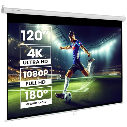 Schermo da proiezione Luxscreen, telo da proiezione, Compatibile con Proiettori per Cinema a Casa, Conferenze (120 Pollici 16:9 Manuale)