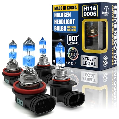 Premium OEM Halogen Headlight Bulbs (H11 Low Beam 55W + 9005/HB3 High Beam 65W, 4000K) - 4 Pack, Street-Legal & DOT Compliant for On-Road Use, Plug & Play, Automotive Replacement, Made in Korea by Mega Racer - Used condition - US$26.52