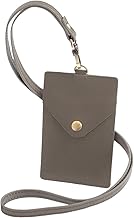 RafiCaro Vertical ID Card Holder, Genuine Leather, Italian Leather, Neck Strap, Pass Case, ID Case, Name Holder, IC Card, Commuter Pass Card, Employee ID, Ethane