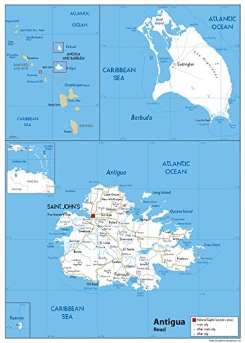 Road Map of Antigua - Size A0-84.1 x 118.9cm - Paper Laminated