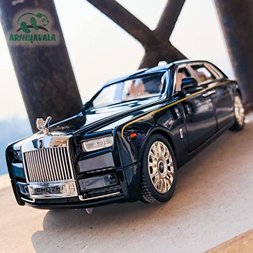 Image of Alloy Metal Pull Back Die-cast Car 1:24 Rolls Royce Phantom Diecast Metal Pullback Toy car with Openable Doors & Light, Music Boys Gifts Toys for Kids (Black)