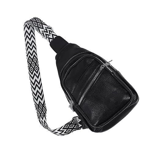 Bolsa Tipo Estilingue de Couro PU, Bolsa de Peito Elegante Preta Com Alça Ajustável Mochila para Mulheres